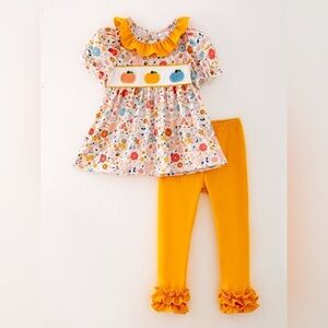 SDS Pumkins French Knot set embroidered smocks top tee leggings floral fall girl